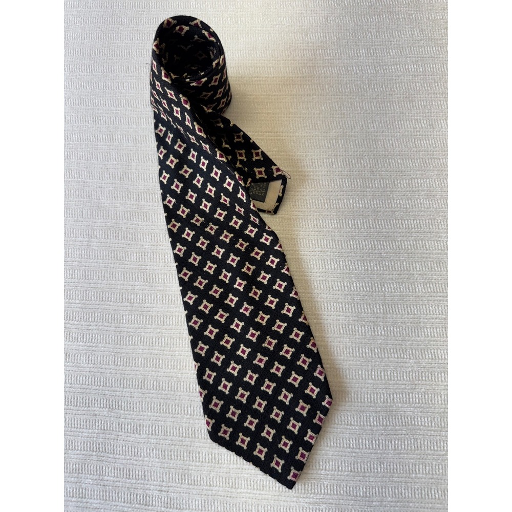 Bespoke Echo Silk Tie Mens Black Burgundy Geometric Diamond Made in Italy